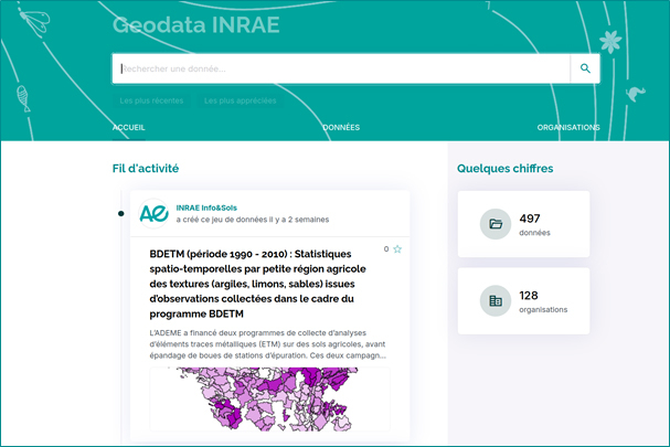 Capture d'écran de la page d’accueil du portail geodata.inrae.fr