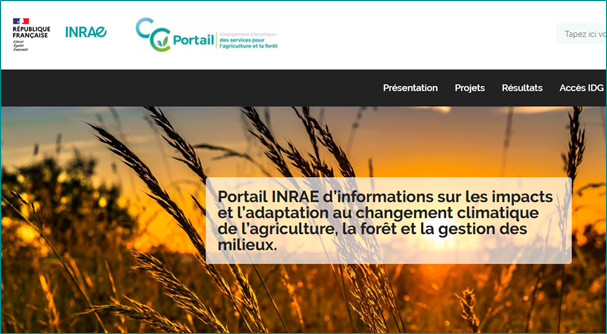 Capture d'écran de la page d'accueil du portail agroclimatique INRAE