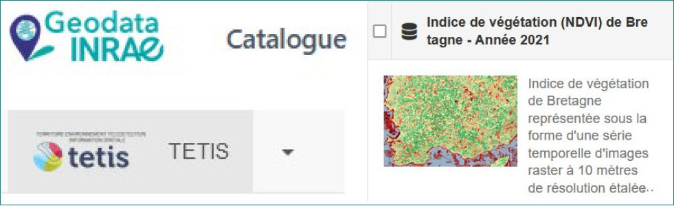 Capture d'écran de sous-portail actuel dédié à TETIS sur le bac à sable de Geodata INRAE