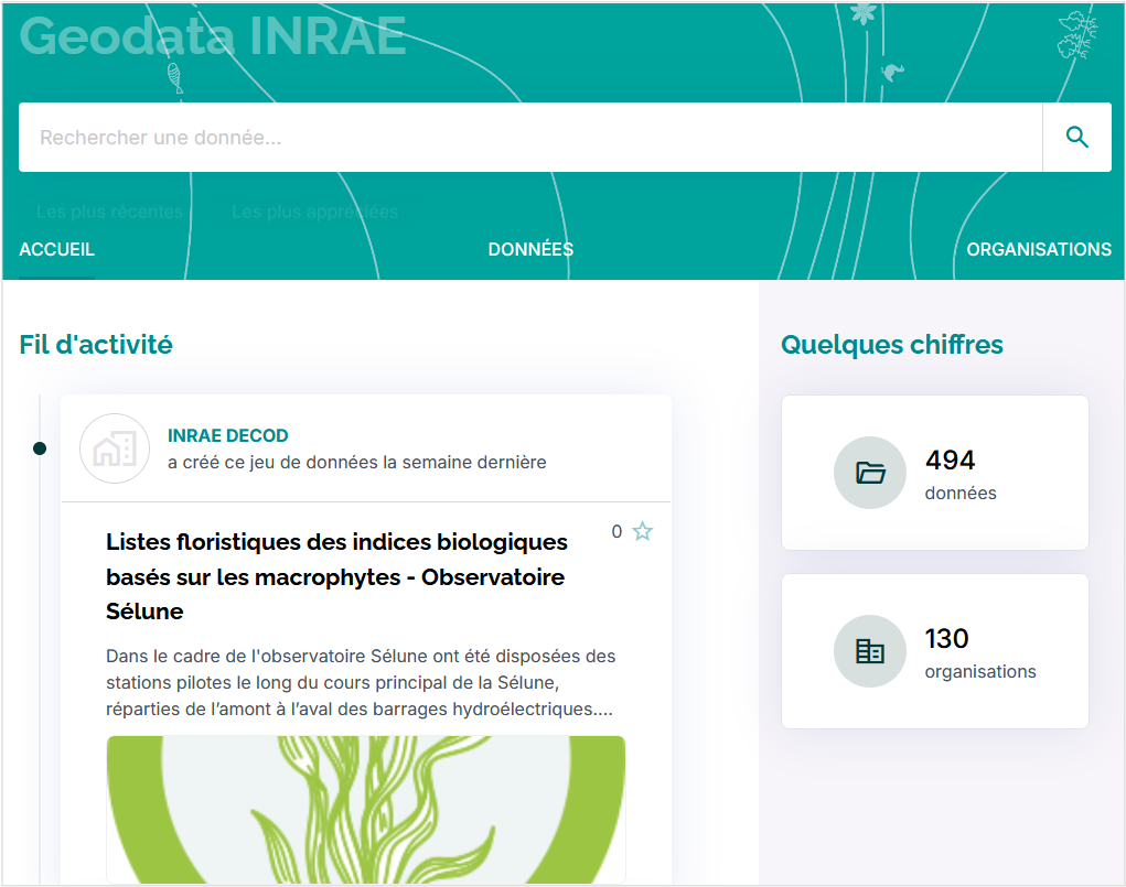 Capture d'écran de la page d'accueil de la plateforme Geodata
