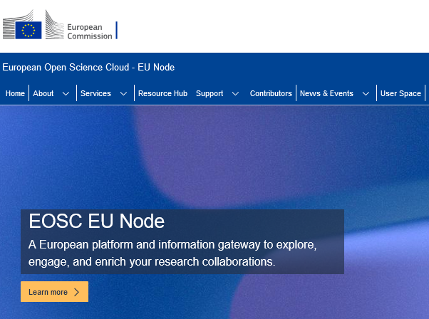 Capture d'écran de la page d'accueil du site de l'EOSC EU Node