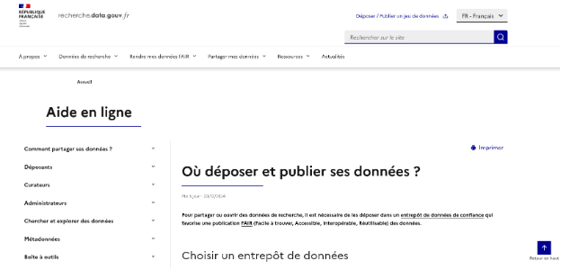 Copie-écran de la page d'accueil des guides de l'entrepôt Recherche Data Gouv